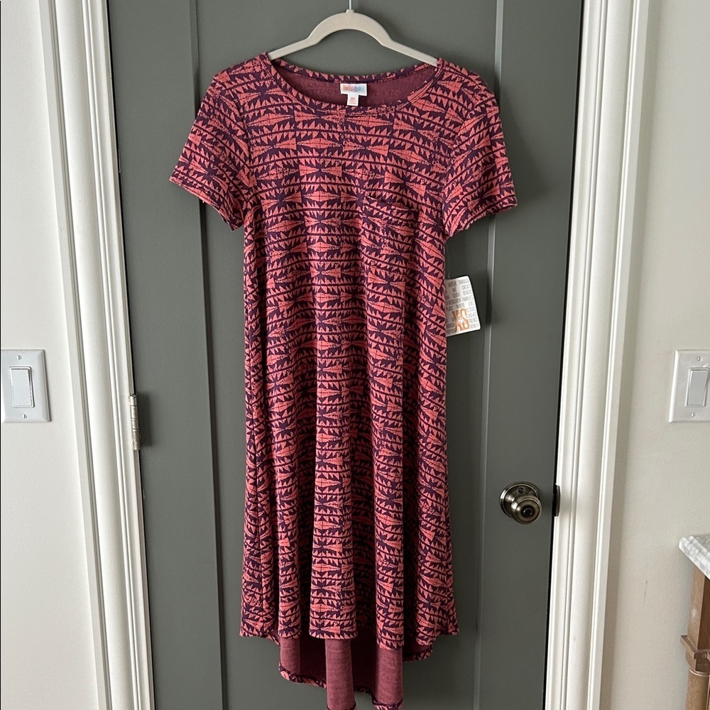 LuLaRoe Carly Pink and Purple Patterned Midi Dress Size XS
